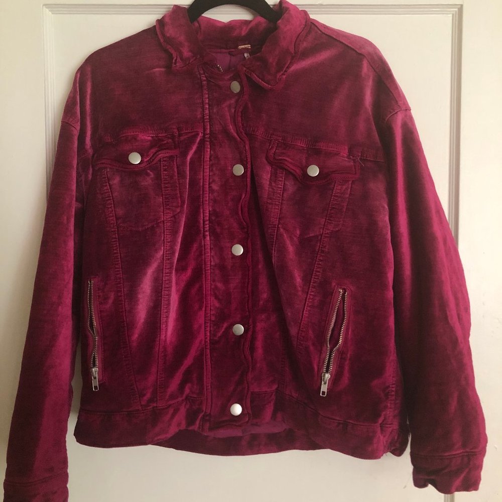 Free People Velvet Trucker Jacket Fuchsia